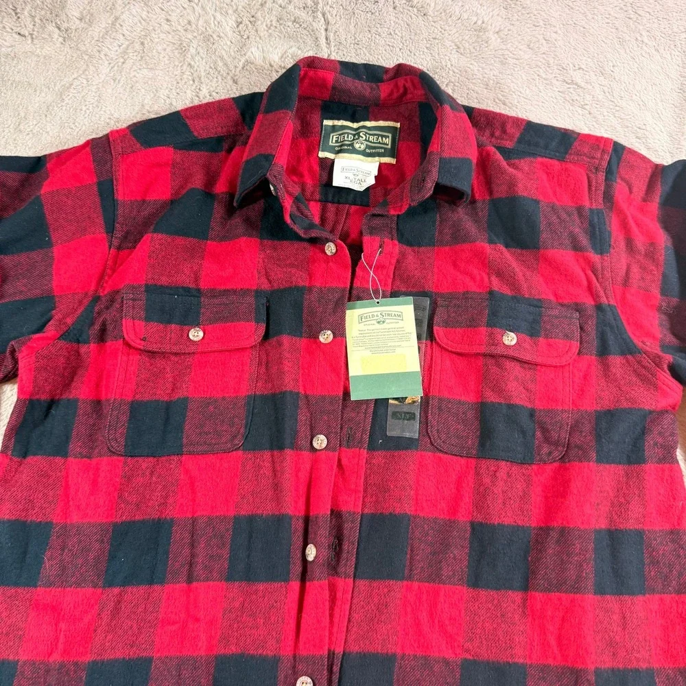 NWT Field & Stream Flannel‎ Shirt Mens XL Tall Red Buffalo Plaid Hunting Camping